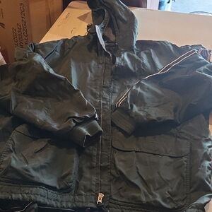 Abercrombie Fitch Parka Jacket OD Green Fleece Lined Hooded Stripe Logo Men's L
